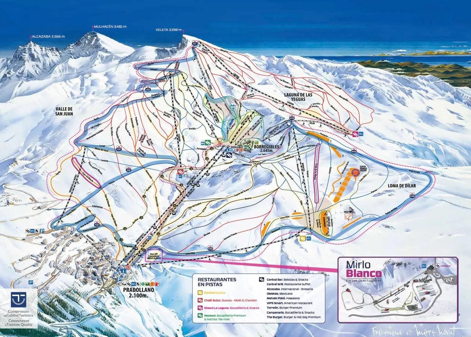 Sierra Nevada complete trail map showing all ski runs and lifts