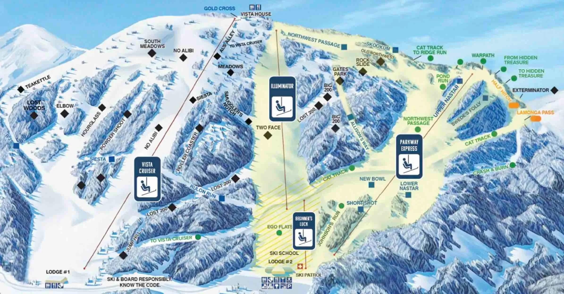Mt Spokane complete trail map showing all ski runs and lifts