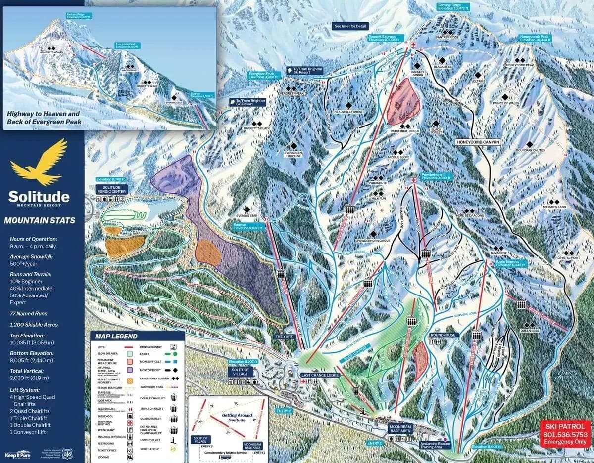 Solitude complete trail map showing all ski runs and lifts