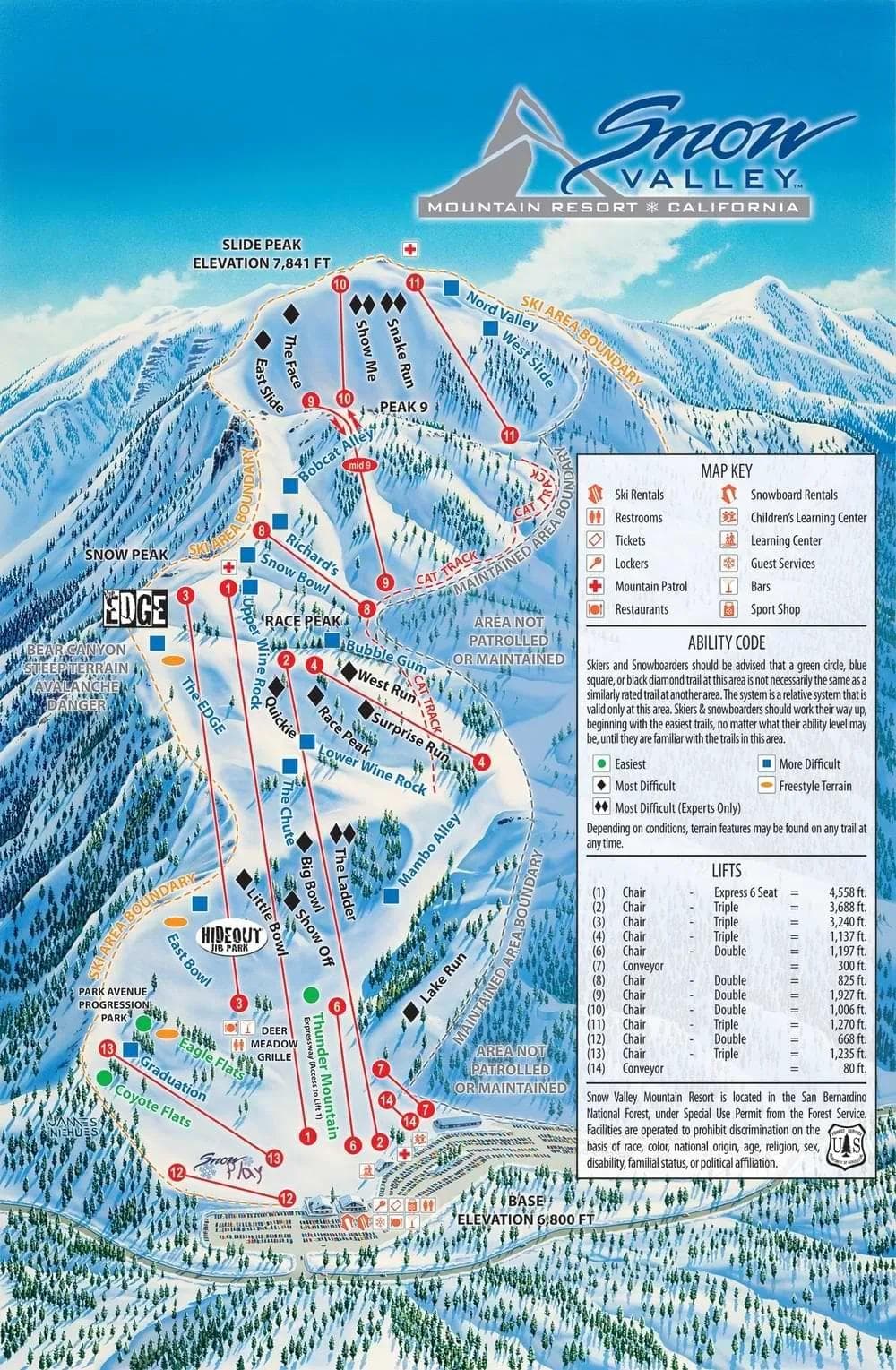 Snow Valley complete trail map showing all ski runs and lifts