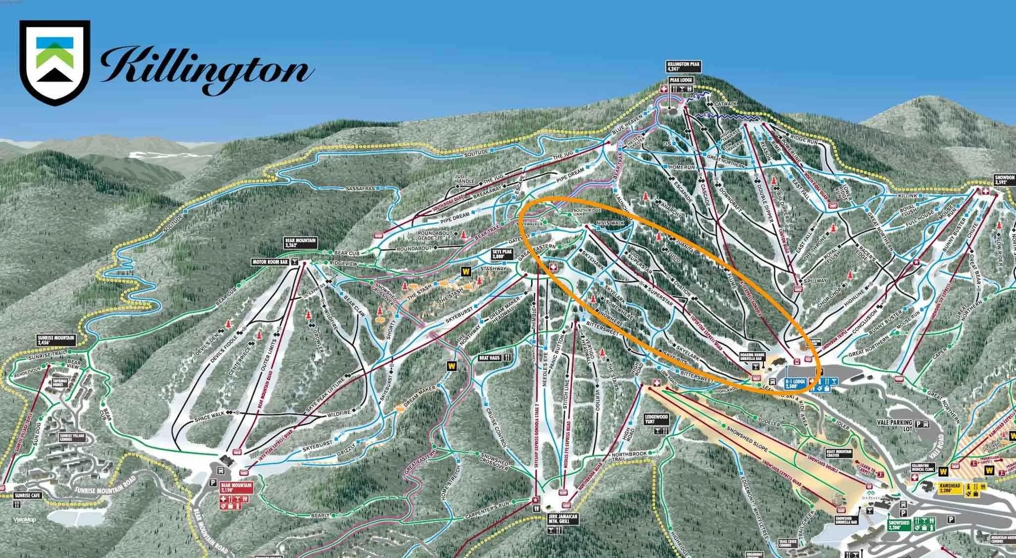 Killington complete trail map showing all ski runs and lifts