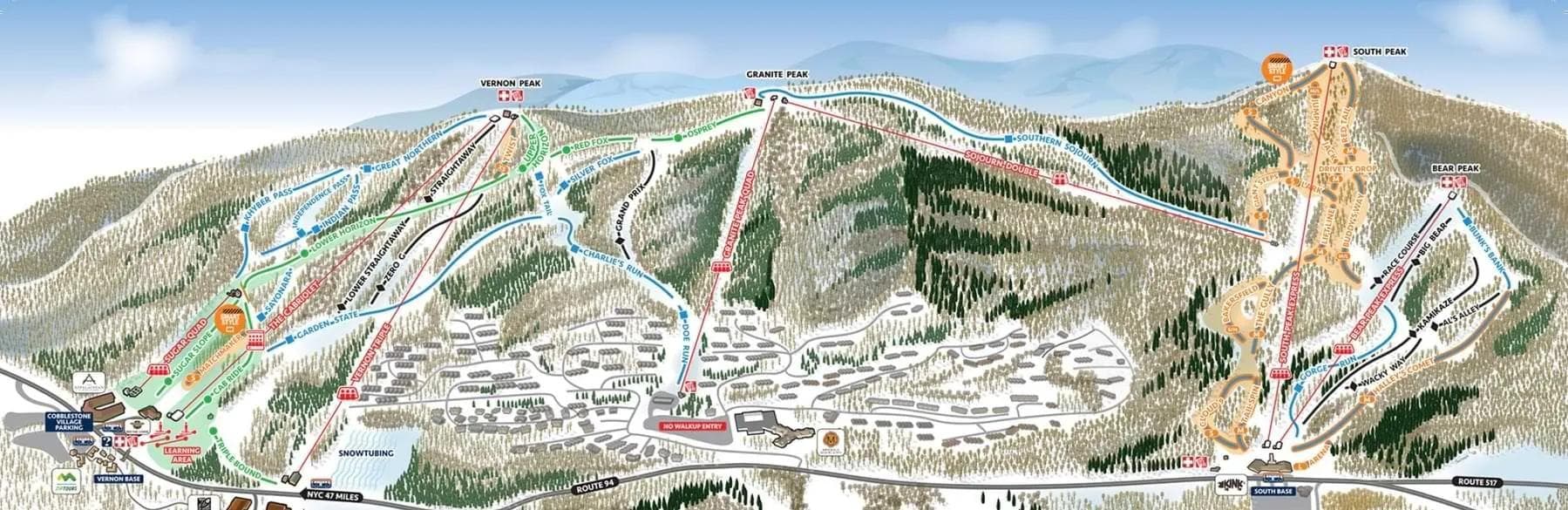 Mountain Creek complete trail map showing all ski runs and lifts