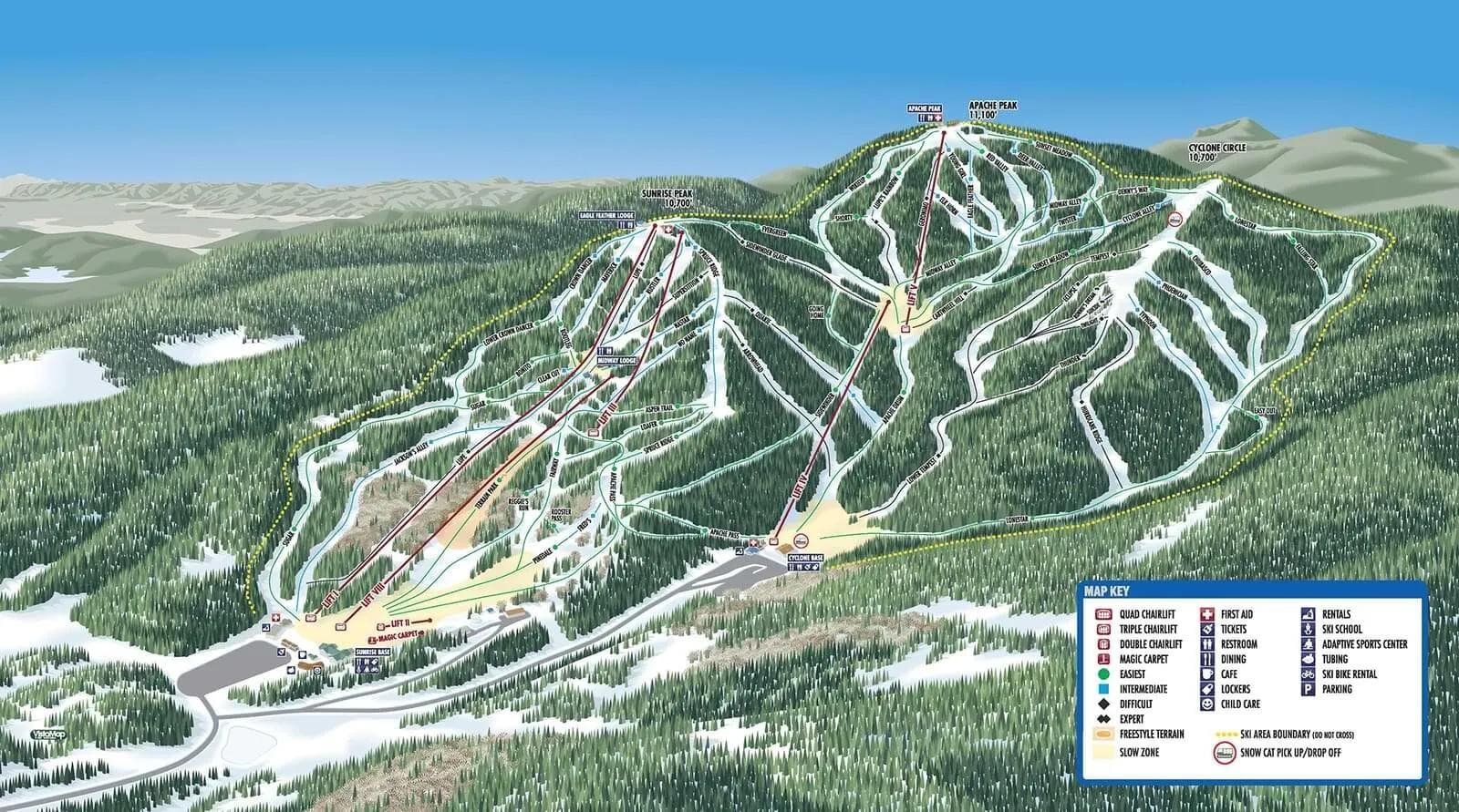 Sunrise Park complete trail map showing all ski runs and lifts