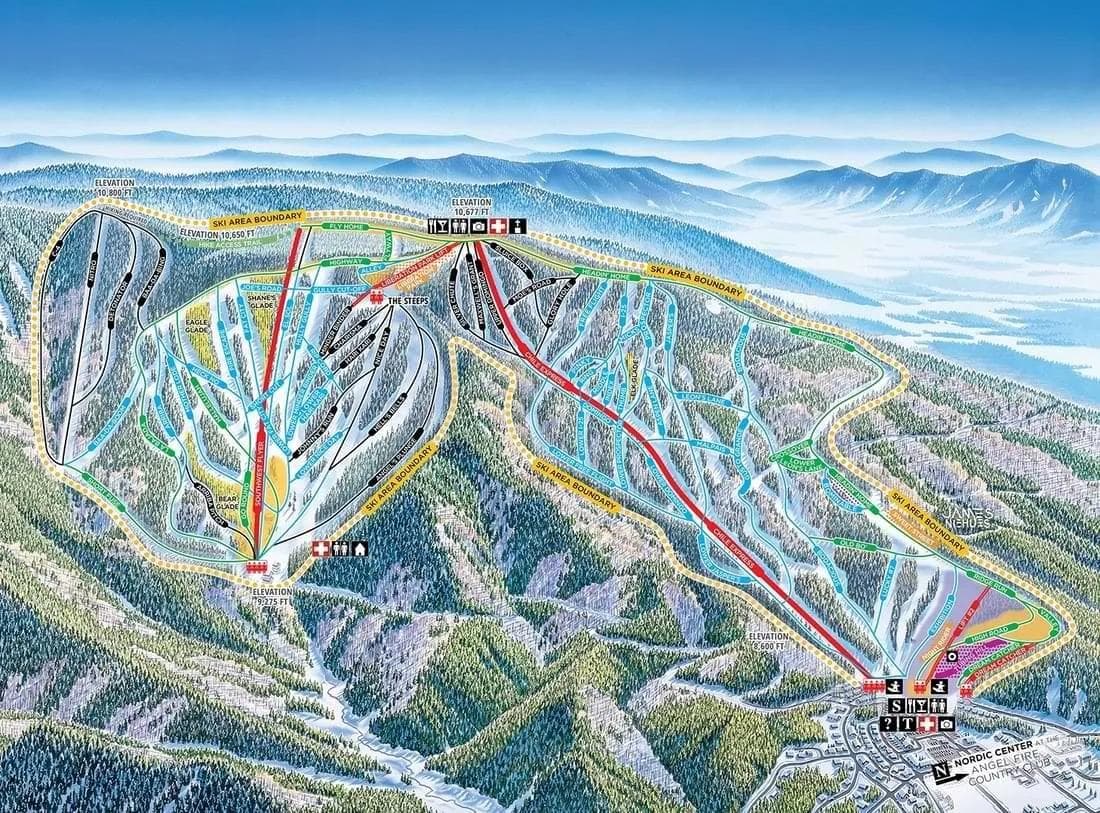 Angel Fire complete trail map showing all ski runs and lifts