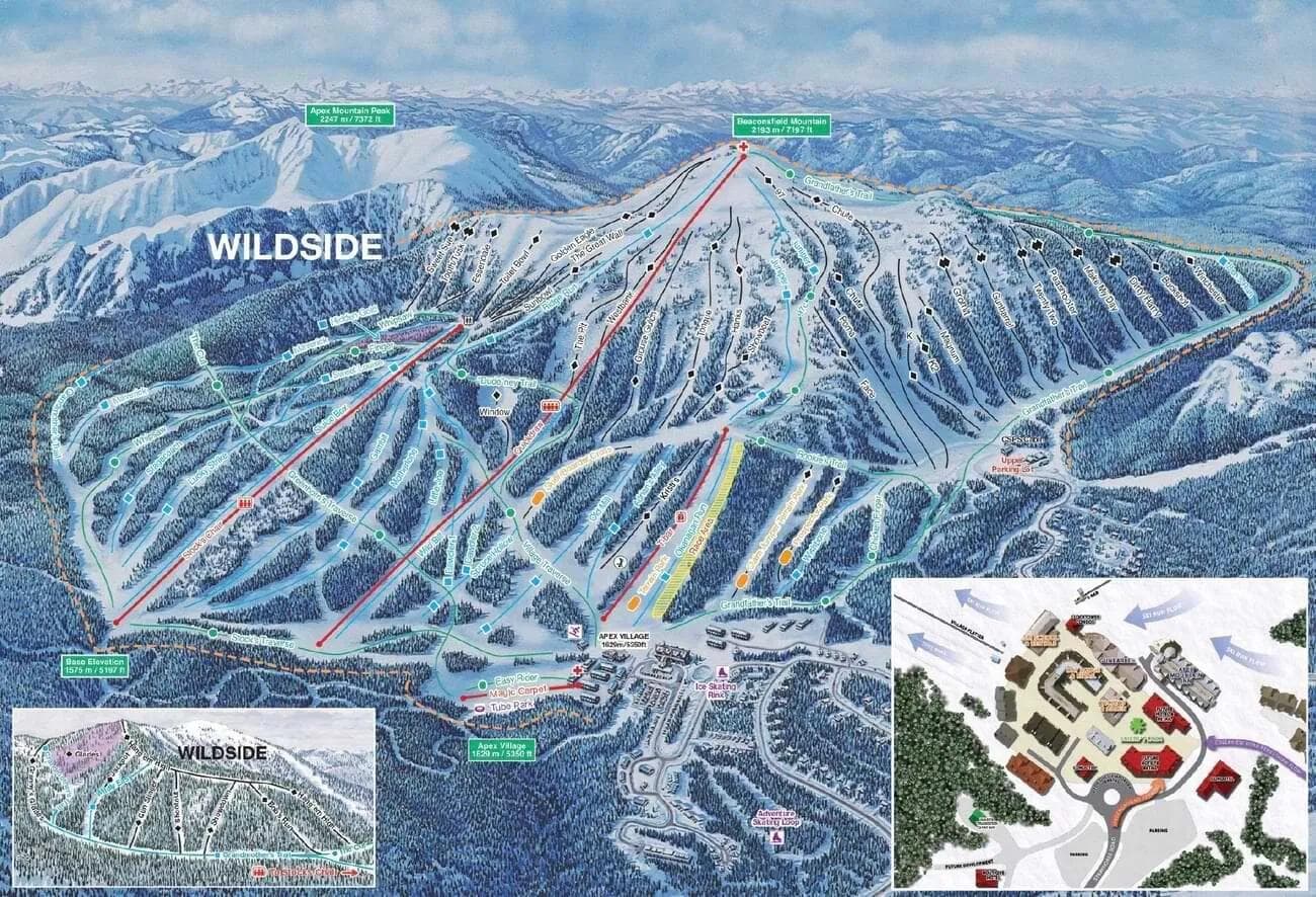 Apex Mountain complete trail map showing all ski runs and lifts