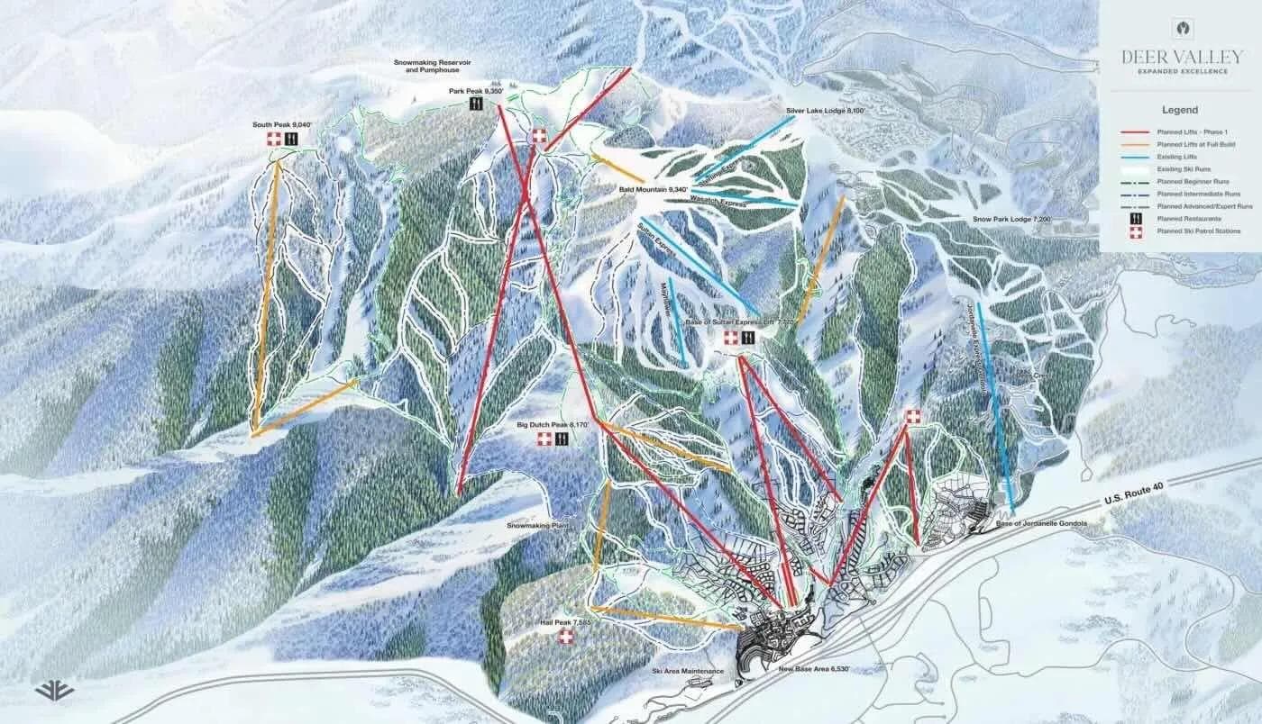 Deer Valley complete trail map showing all ski runs and lifts