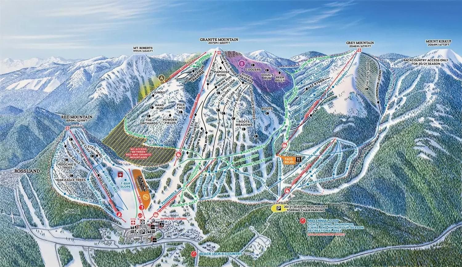 RED Mountain complete trail map showing all ski runs and lifts