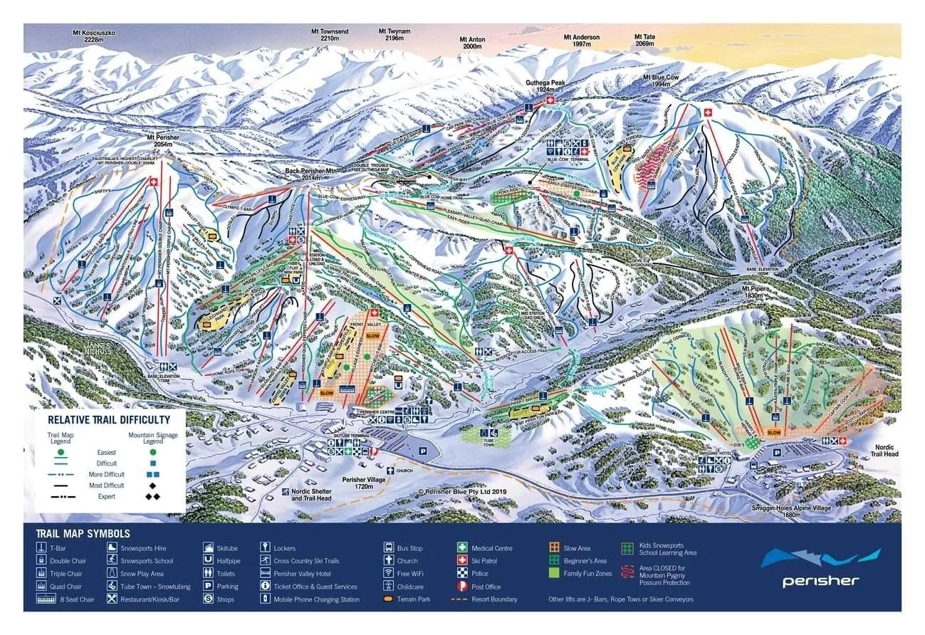 Perisher complete trail map showing all ski runs and lifts