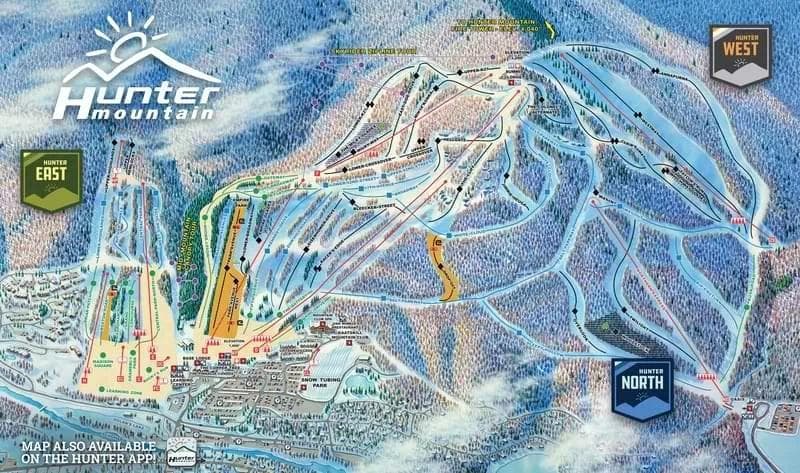 Hunter Mountain complete trail map showing all ski runs and lifts