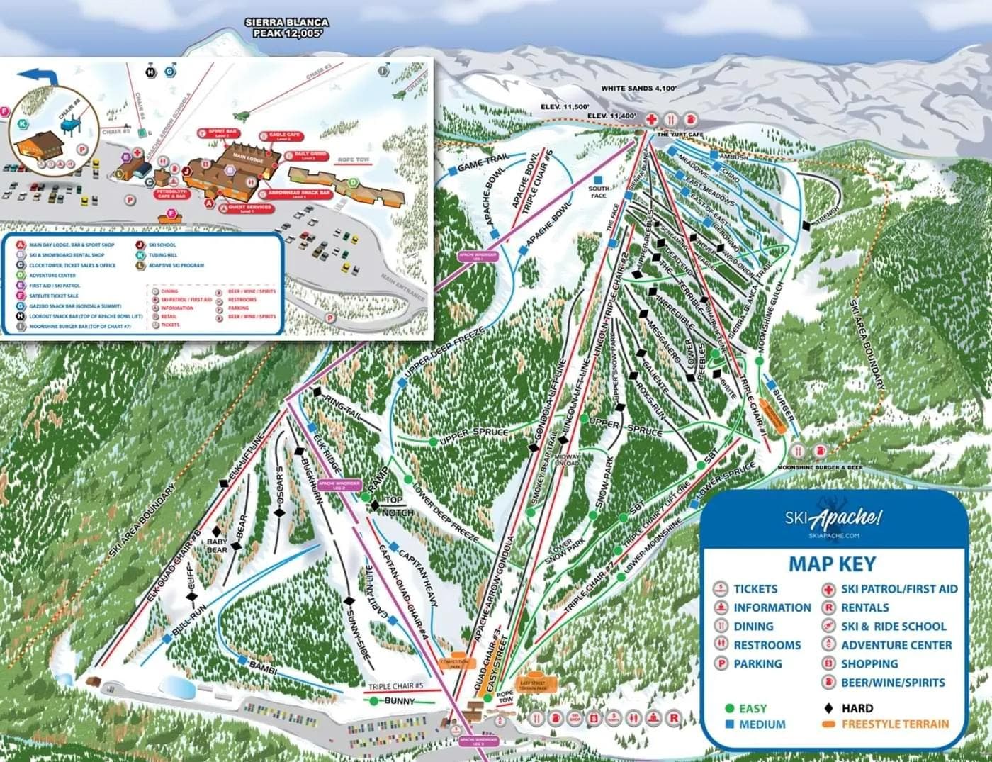 Ski Apache complete trail map showing all ski runs and lifts