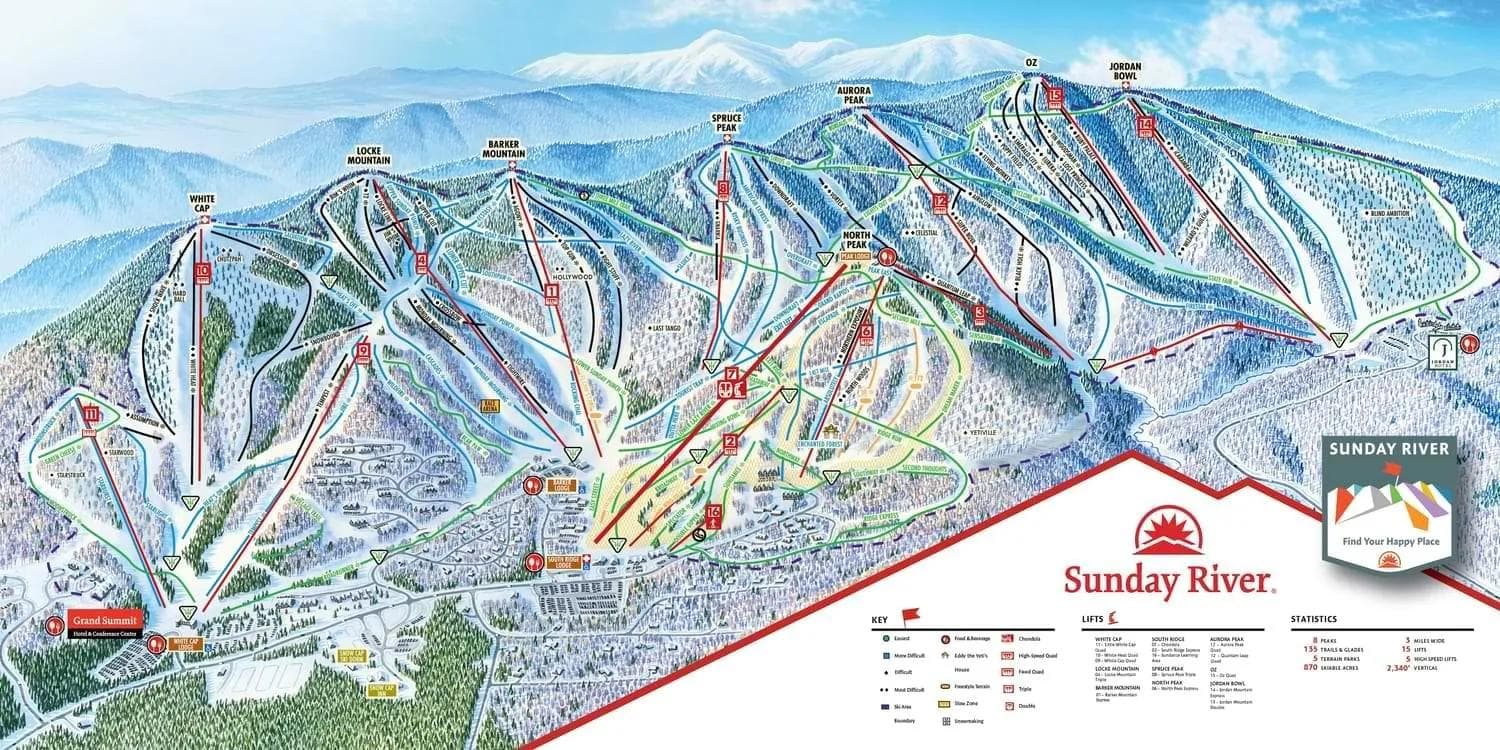 Sunday River complete trail map showing all ski runs and lifts
