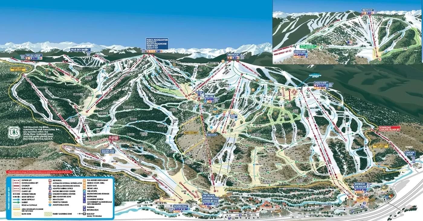 Vail complete trail map showing all ski runs and lifts