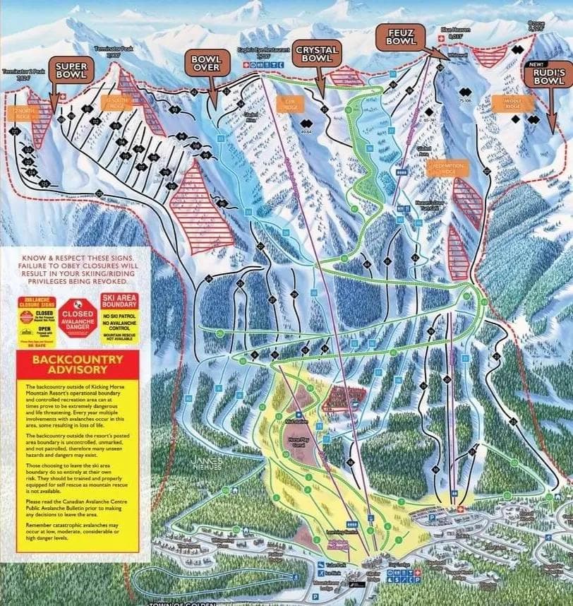 Kicking Horse complete trail map showing all ski runs and lifts