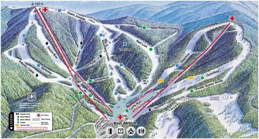 Discovery Ski Area complete trail map showing all ski runs and lifts