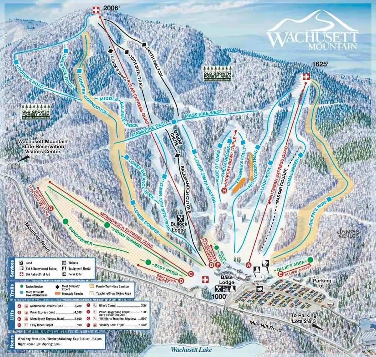 Wachusett Mountain complete trail map showing all ski runs and lifts