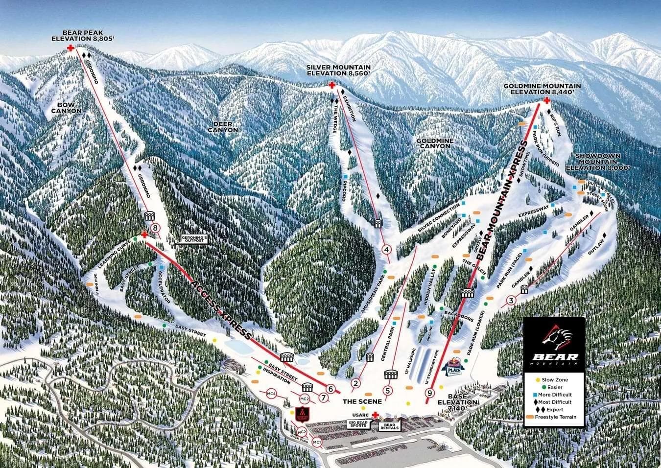 Big Bear complete trail map showing all ski runs and lifts