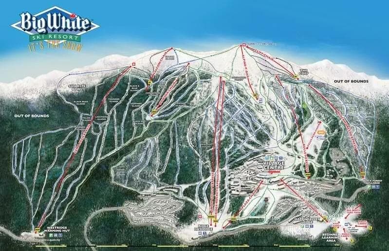 Big White complete trail map showing all ski runs and lifts