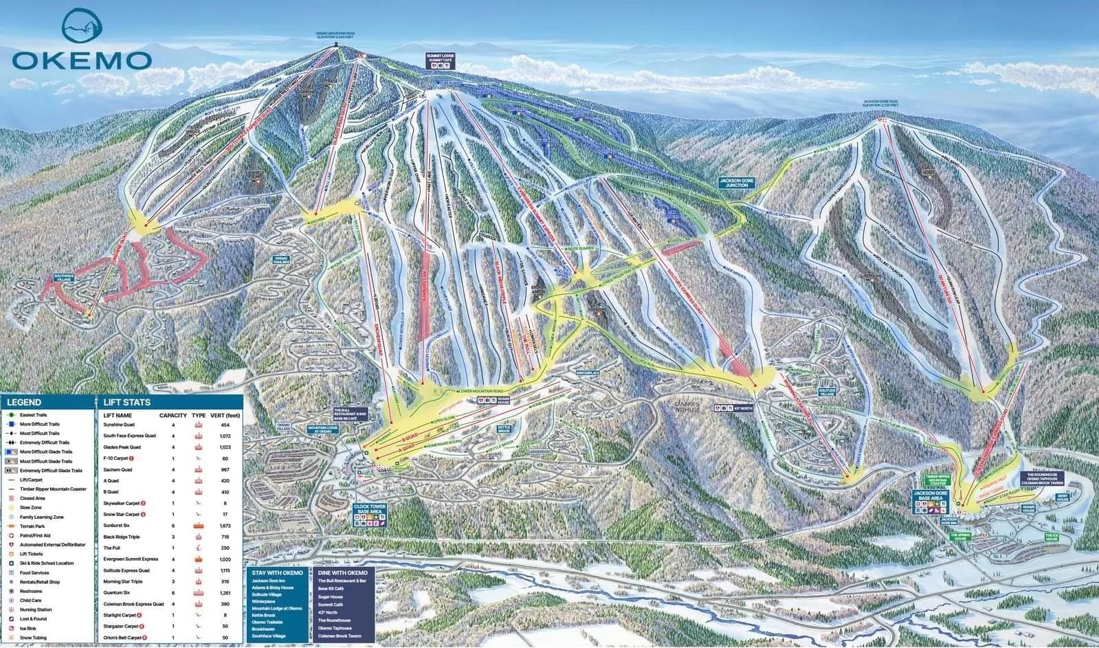 Okemo complete trail map showing all ski runs and lifts