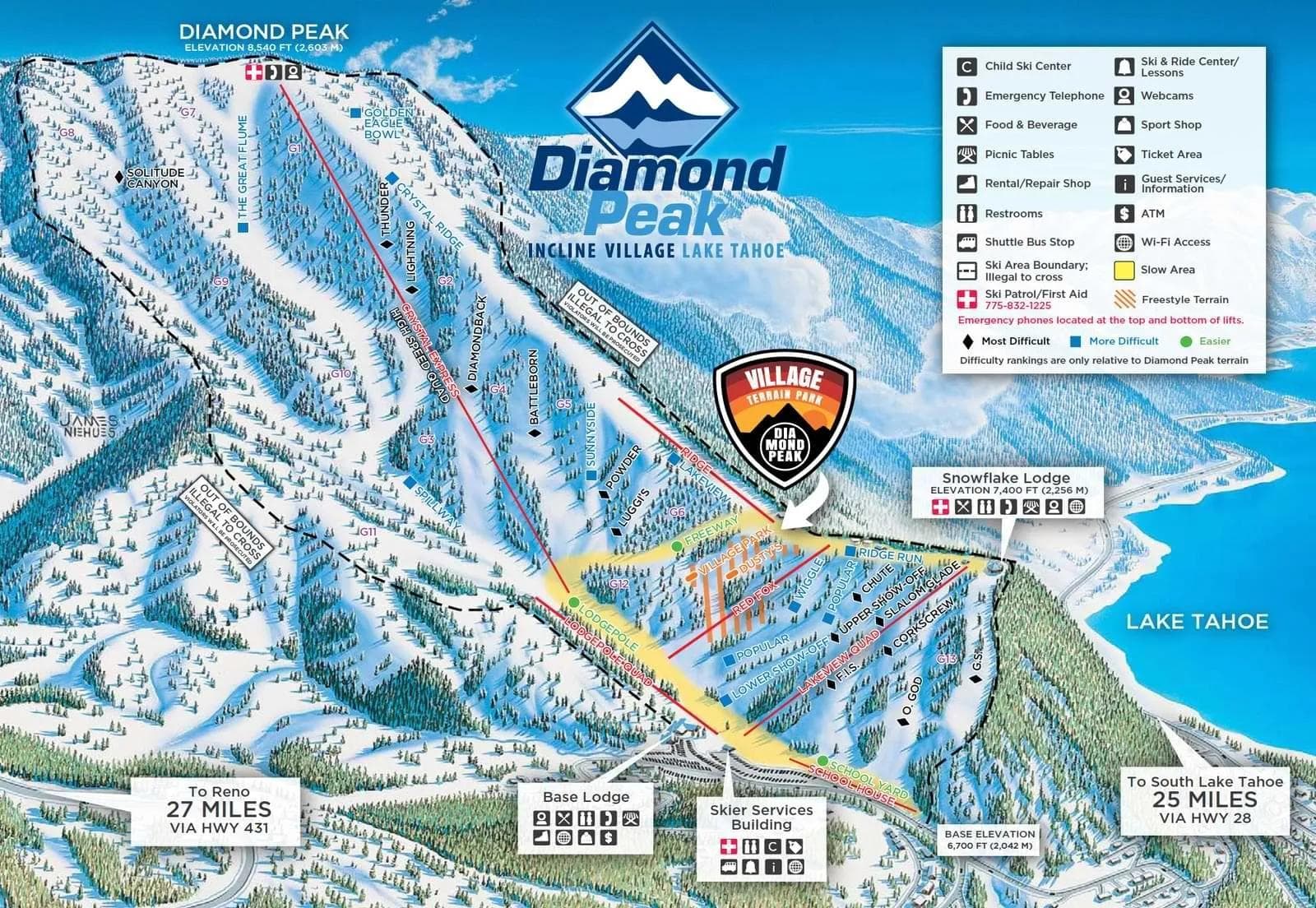 Diamond Peak complete trail map showing all ski runs and lifts