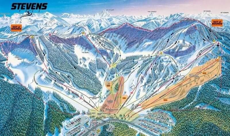 Stevens Pass complete trail map showing all ski runs and lifts