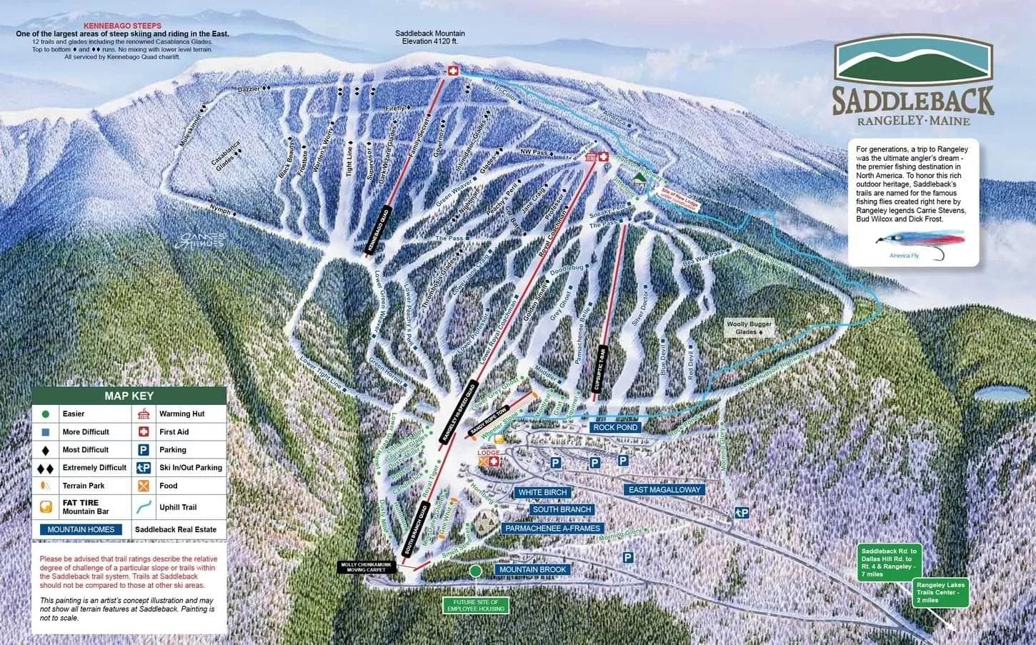 Saddleback complete trail map showing all ski runs and lifts
