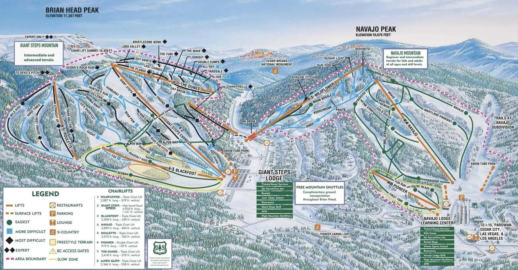 Brian Head complete trail map showing all ski runs and lifts