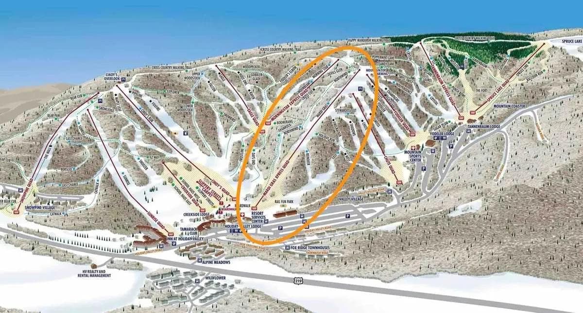 Holiday Valley complete trail map showing all ski runs and lifts