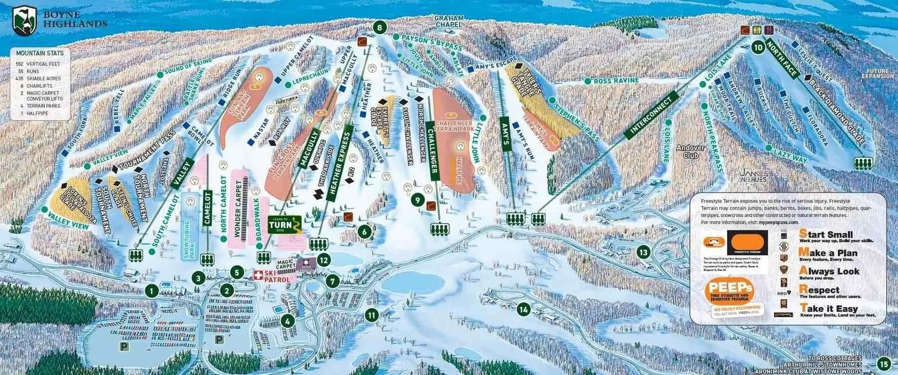 The Highlands At Harbor Springs complete trail map showing all ski runs and lifts