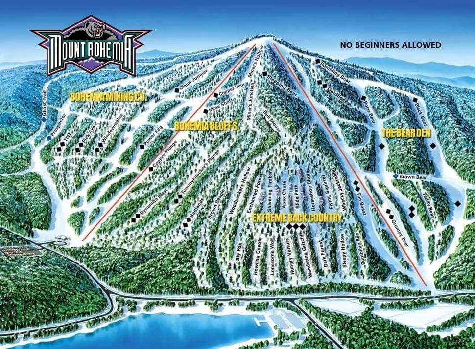 Mt Bohemia complete trail map showing all ski runs and lifts
