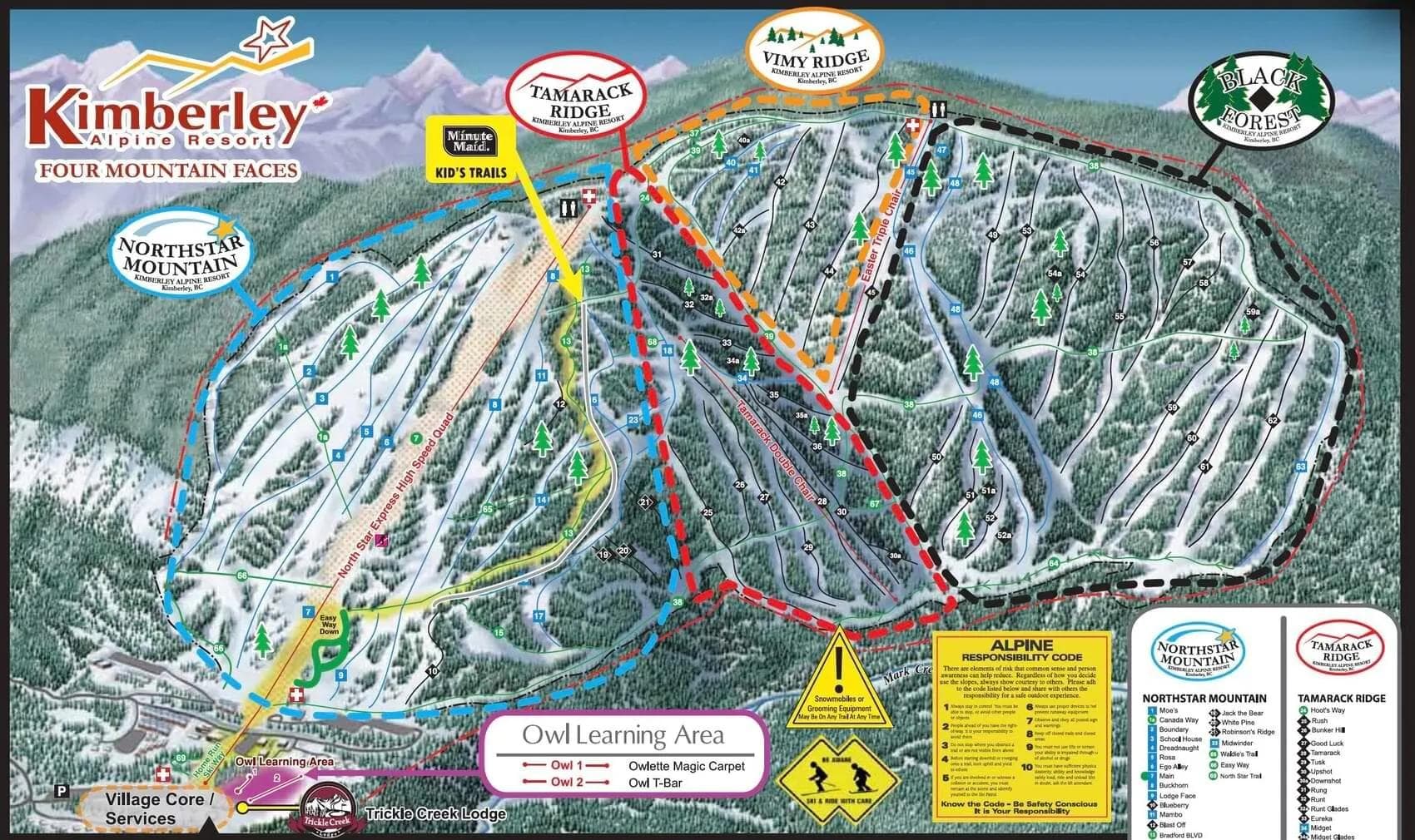 Kimberley complete trail map showing all ski runs and lifts