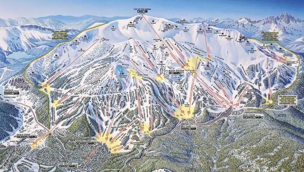 Mammoth Mountain complete trail map showing all ski runs and lifts