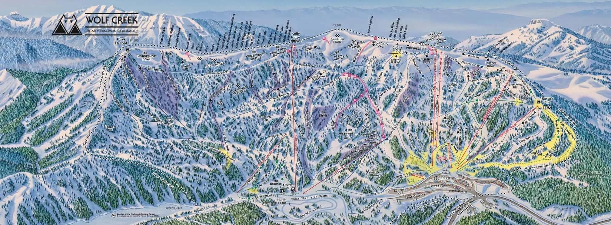 Wolf Creek complete trail map showing all ski runs and lifts