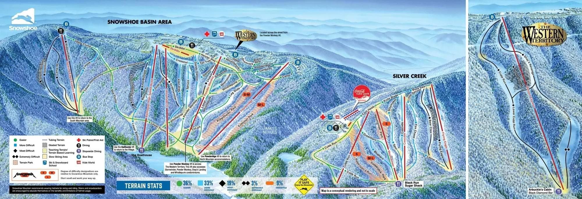 Snowshoe complete trail map showing all ski runs and lifts