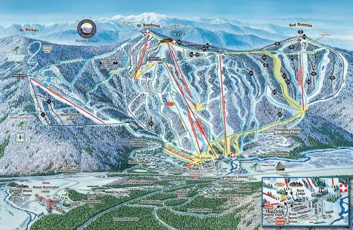 Bretton Woods complete trail map showing all ski runs and lifts