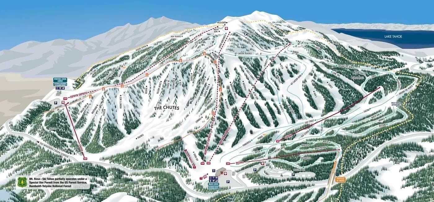Mount Rose complete trail map showing all ski runs and lifts
