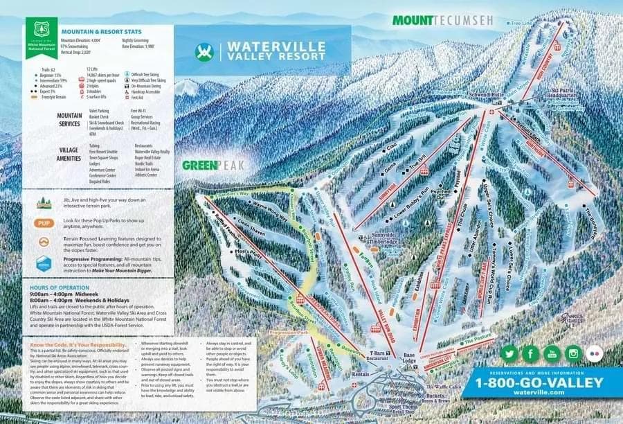 Waterville Valley complete trail map showing all ski runs and lifts