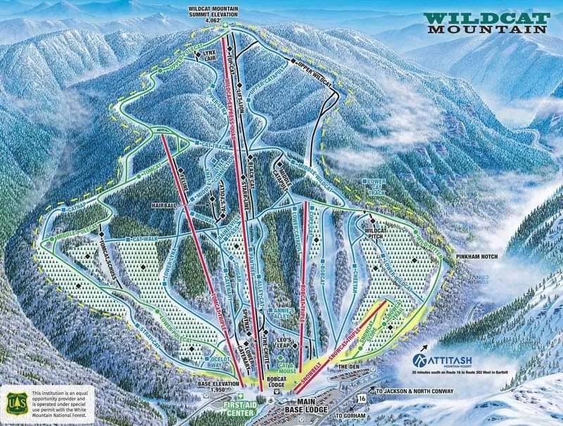 Wildcat Mountain complete trail map showing all ski runs and lifts