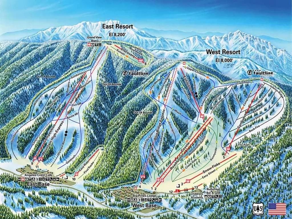 Mountain High complete trail map showing all ski runs and lifts