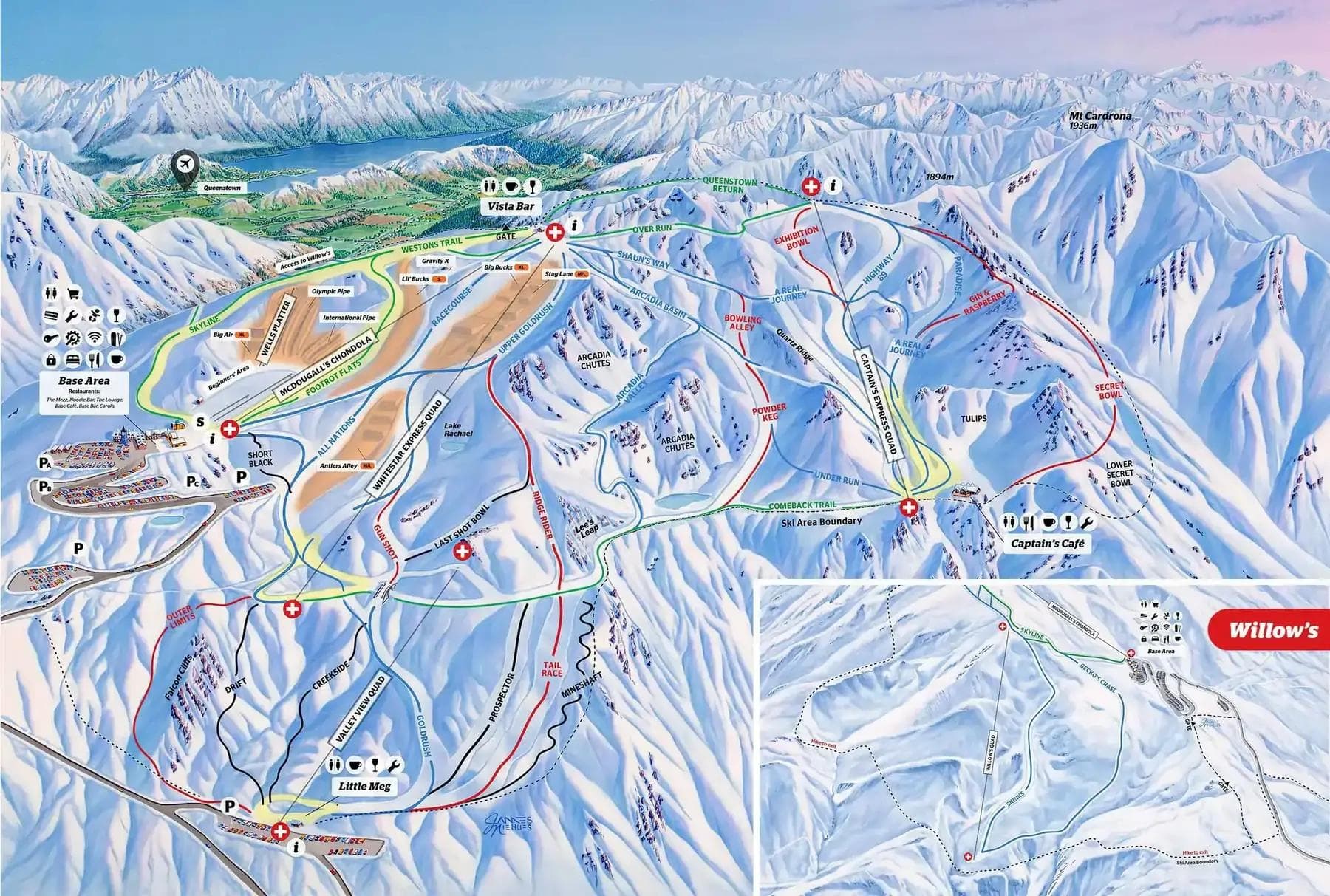 Cardrona complete trail map showing all ski runs and lifts