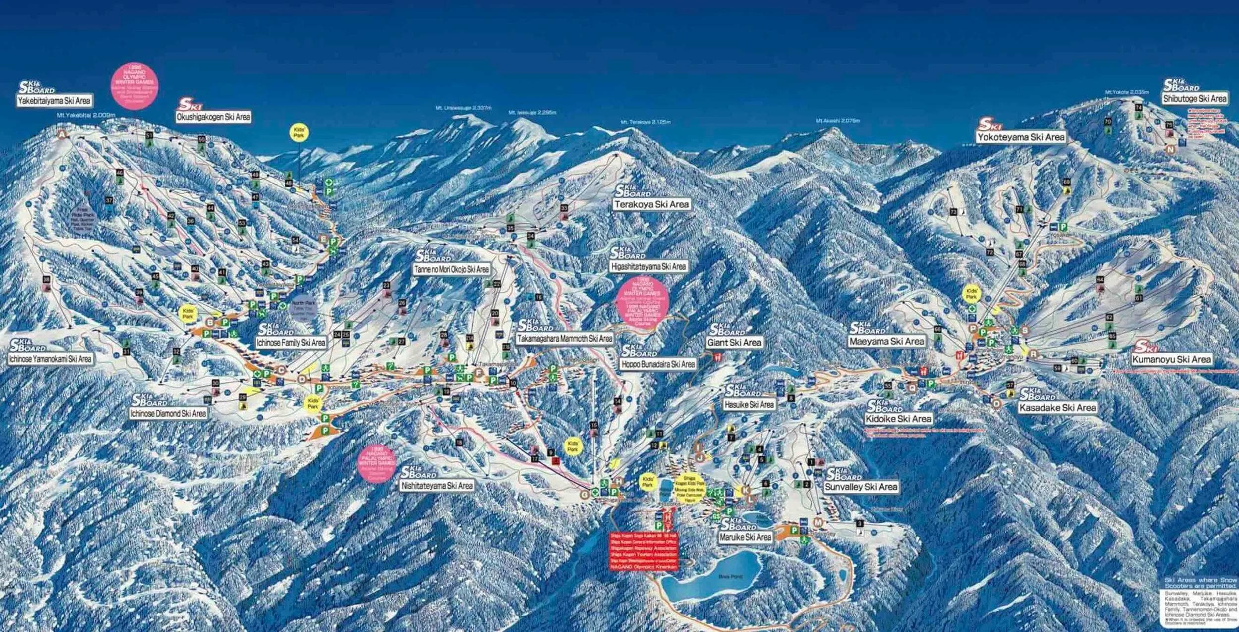 Shiga Kogen complete trail map showing all ski runs and lifts