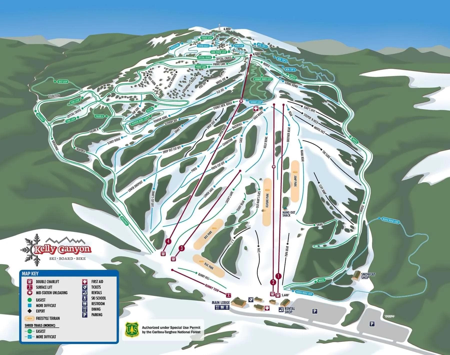 Kelly Canyon complete trail map showing all ski runs and lifts