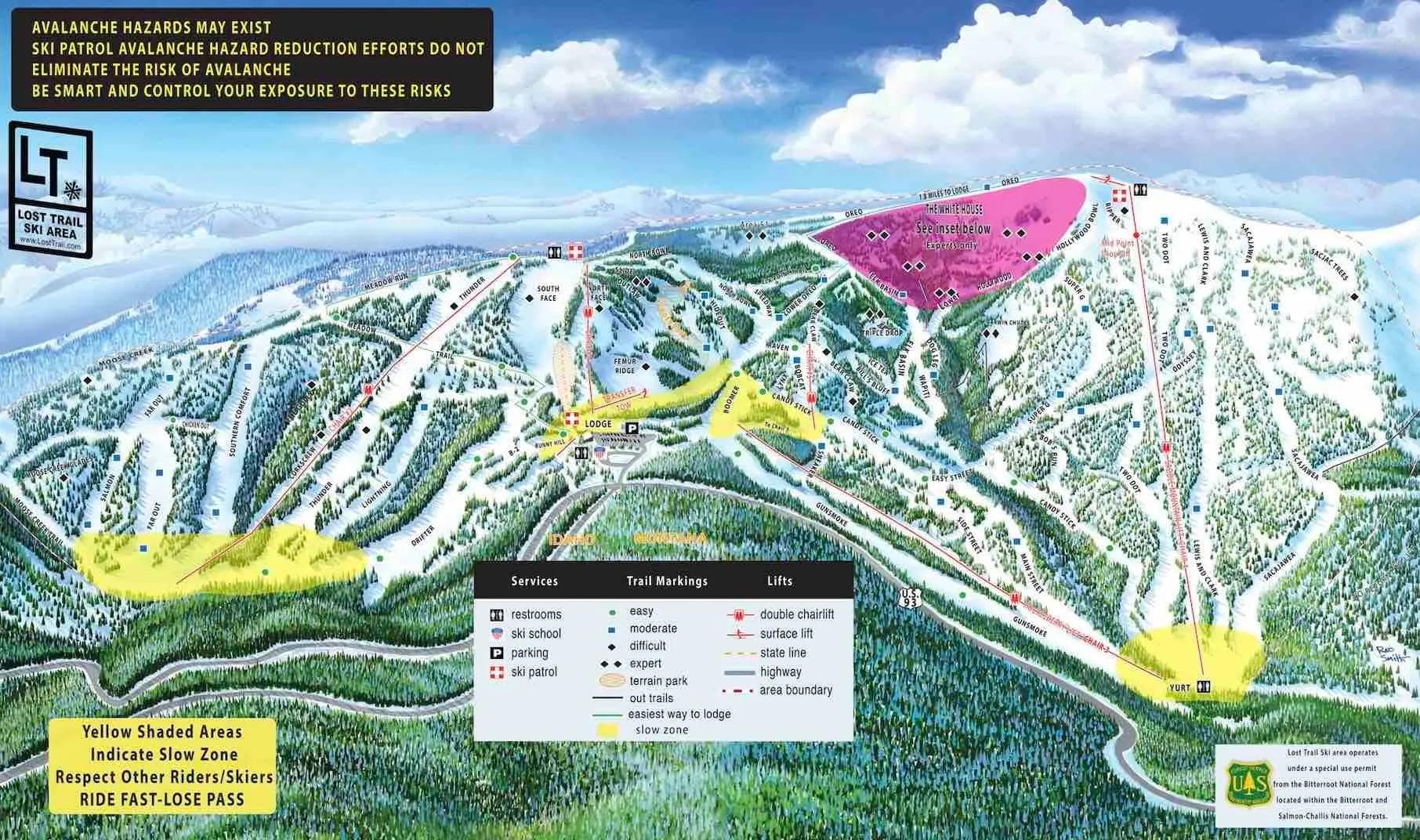 Lost Trail Powder Mountain complete trail map showing all ski runs and lifts