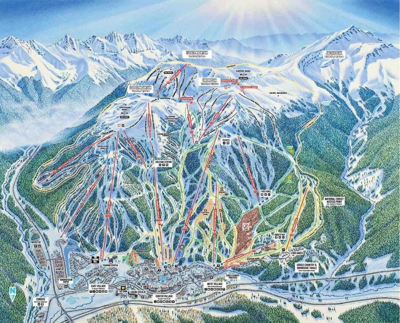 Copper Mountain complete trail map showing all ski runs and lifts