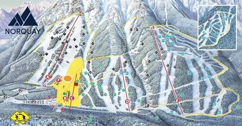 Mt Norquay complete trail map showing all ski runs and lifts
