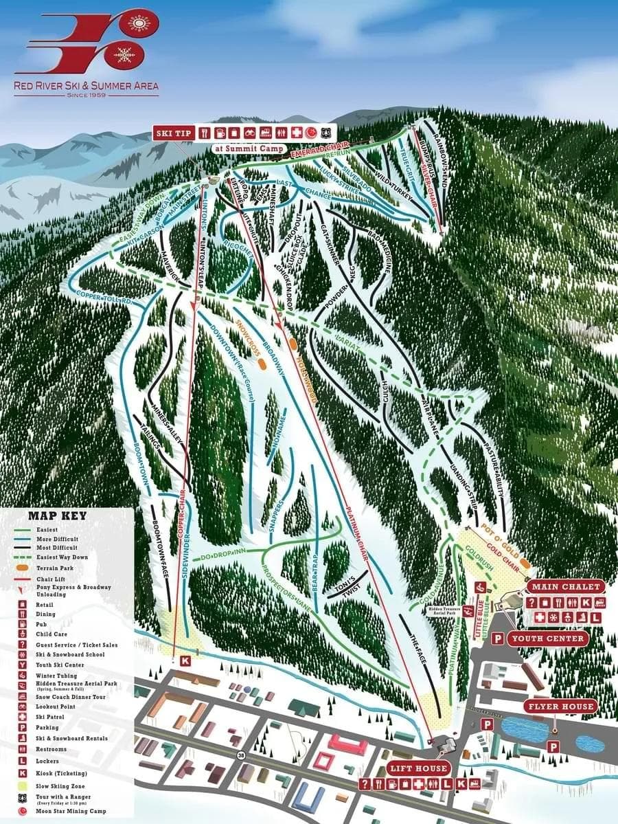 Red River complete trail map showing all ski runs and lifts