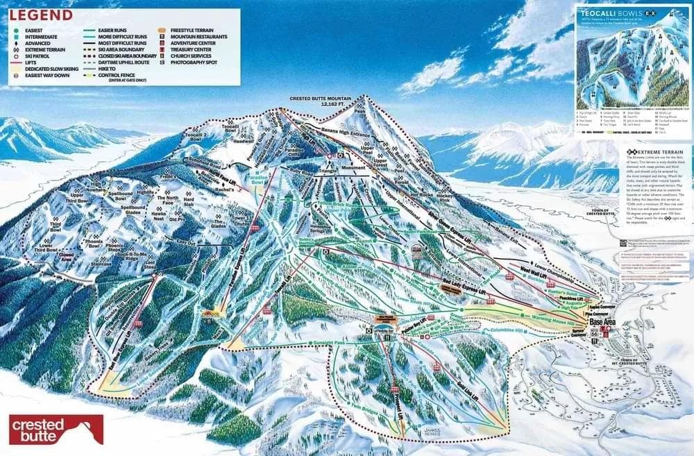 Crested Butte complete trail map showing all ski runs and lifts