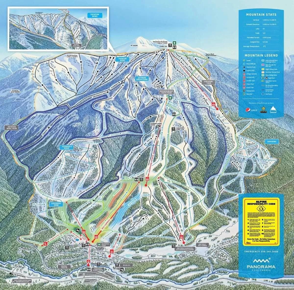 Panorama complete trail map showing all ski runs and lifts