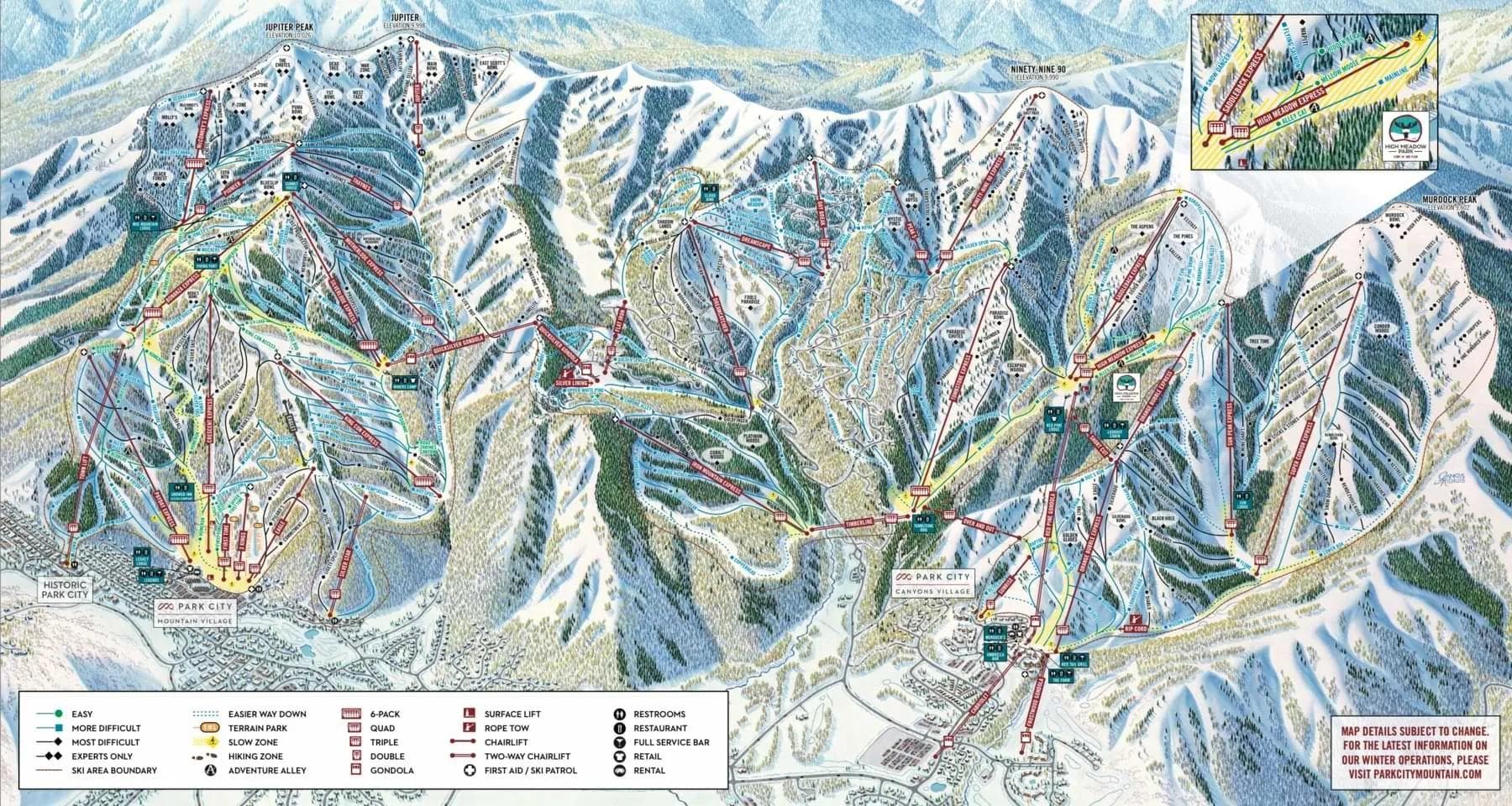 Park City complete trail map showing all ski runs and lifts