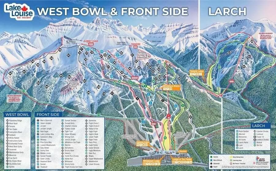 Lake Louise complete trail map showing all ski runs and lifts