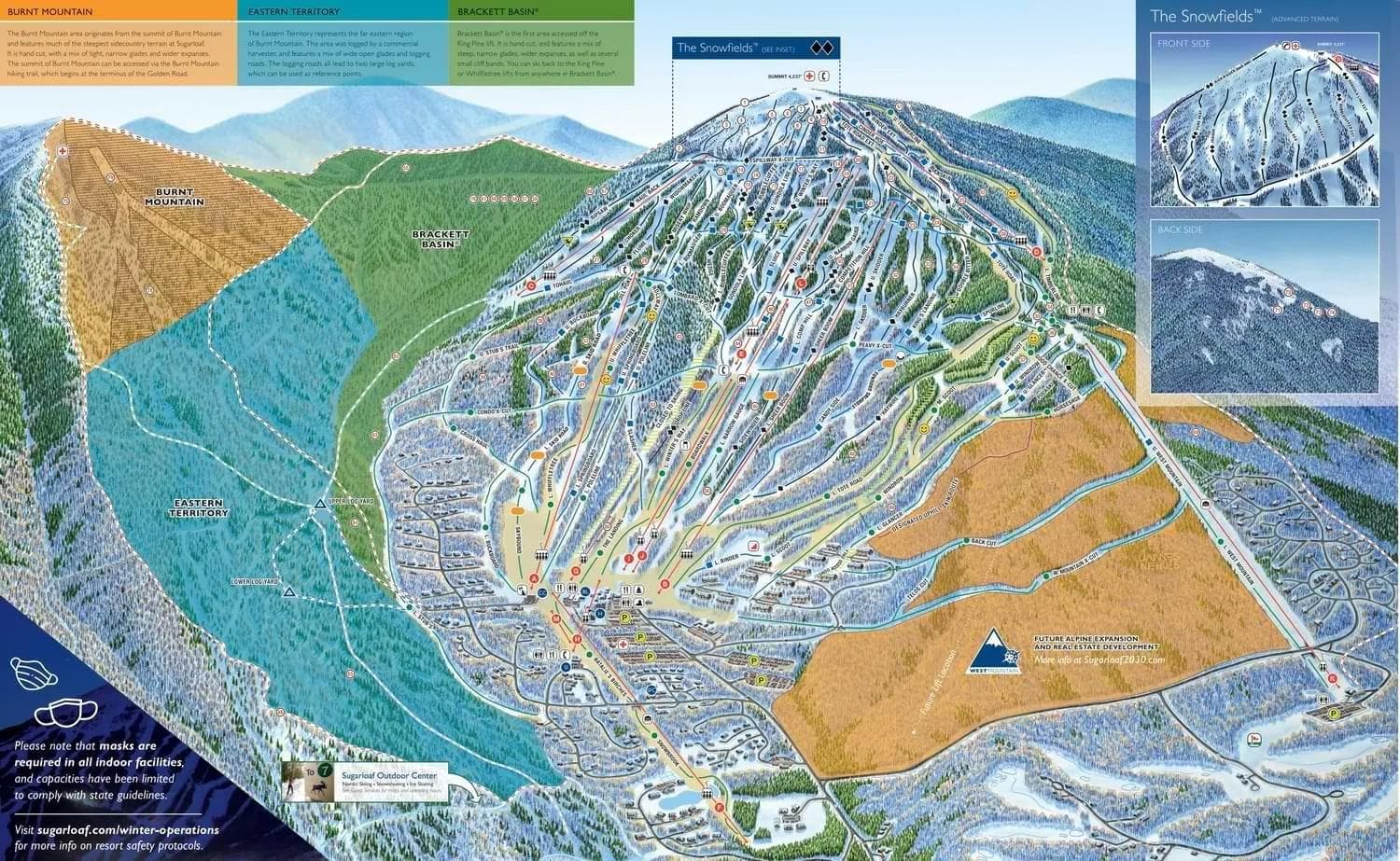 Sugarloaf complete trail map showing all ski runs and lifts